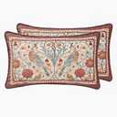 patdrea Designer Vintage Throw Pillow Covers 12"x20",Red Soft Velvet Lumbar Pillows Cover with Birds Floral Pattern,Rectangular Farmhouse Decorative Pillow for Couch Outdoor Set of 2