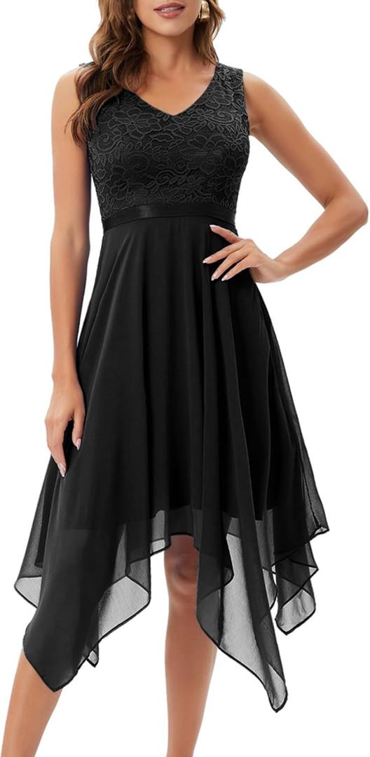 Meetjen Women's Lace Cocktail Party Dress 2025 Handkerchief Hem Bridesmaid Prom Formal Dresses for Wedding Guest (XX-Large)