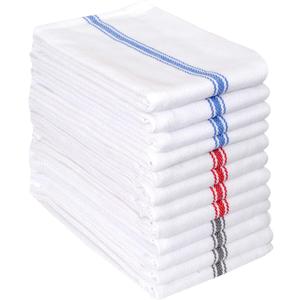 AMOUR INFINI Cotton Kitchen Towels Set of 12 - Highly Absorbent, Super Soft Tea Towel with Hanging Loops - Extra Large Quick Dry Commercial Restaurant Towel (16x28 Inch - Multicolor) (12 Pk Herringbone Stripe, Assorted)