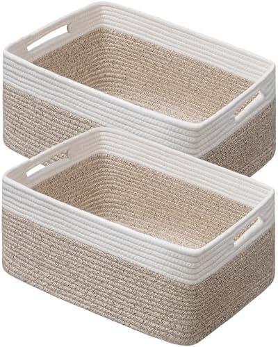 UBBCARE 4 Pack Large Woven Storage Baskets for Organizing, Clothes/Towel/Sweater Organizer for Closet, Storage Baskets Bins for Shelves, Blanket Basket, 17''Lx13''Wx7.5''H, Light Brown/White