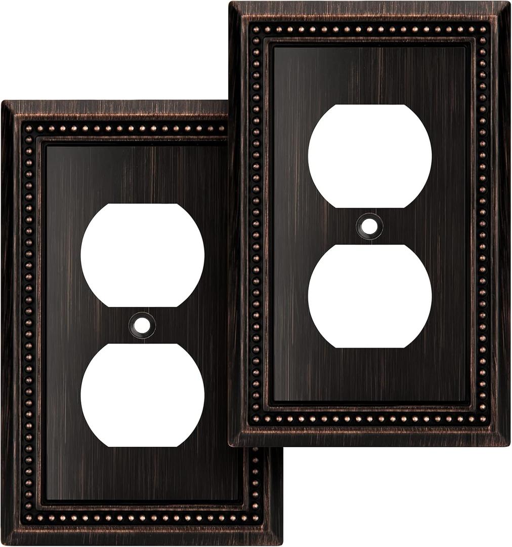 Henne Bery Sunken Pearls Heavy Duty Decorative Wall Plate Switch Plate Outlet Cover (Single Duplex, 2 Pack, Aged Bronze)