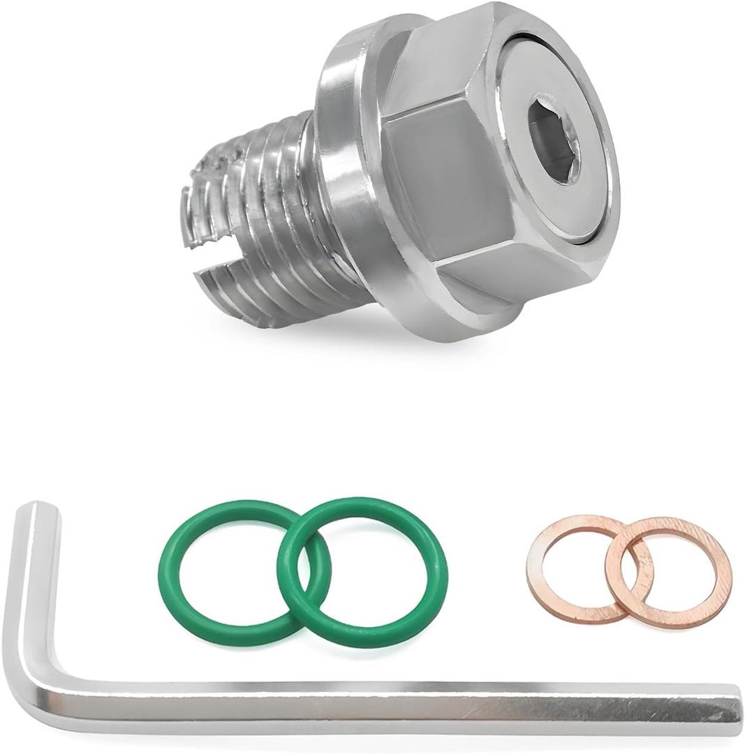 M14.1-1.515mm Oversize Piggyback Oil Drain Plug, Self Tapping Oil Pan Thread Repair Kit with O-Ring & Wrench, Stainless Steel Drain Plug Replacement for Car Motorcycle Boat
