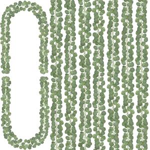 CQURE 8Pcs Eucalyptus Garland, Artificial Eucalyptus Leaves Table Greenery Garland Wreath Spring Vines for Wedding Party Table Bedroom Wall Room Decor