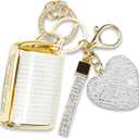 Key Fob Cover with Diamond Keychain, Car Key Shell for Women, Compatible with 2019-2022 Mazda 3 Hatchback 2020-2022 CX-5, CX-30, CX-10 (3 Buttons-Gold Heart)