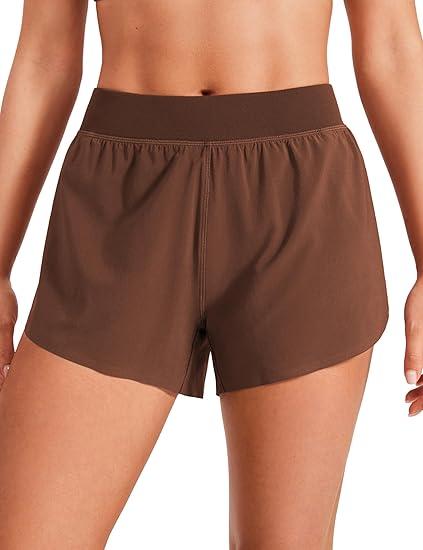 Mid Waisted Split Running Shorts for Women Comfy Mesh Liner for Workout Athletic Gym Track Quick Dry, Coffee Brown, XS