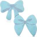 Tinideya 2 Pcs Blue Bow Bathroom Rugs Coquette Preppy Cute Bow Shaped Bath Mats Home Decor Non Slip Soft Plush Absorbent Washable Carpet for Tub Shower Doormat, 19. 7" x 18. 5"