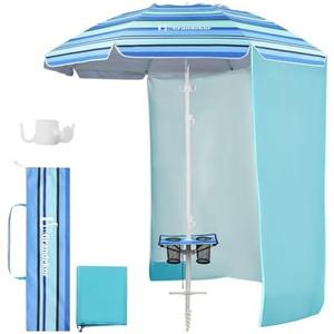 Grandekor 7FT Beach Umbrellas for Sand Heavy Duty Wind Portable Beach Umbrella with Table and Sun Shade Travel Beach Umbrella with Carry Bag Sun Umbrella Beach, UV 50+