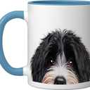 Funny Bernedoodle Peeking Dog Mom Dad Owner Ceramic Mug, Blue/White