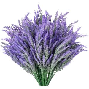 26 Bundles Lavender Fake Artificial Flowers, Faux Plastic Plants for Home Decor, Outdoors Wedding Kitchen Garden Patio Porch Window Box Office Table Centerpieces Indoor Outdoor Decorations (Grey Purple-26pcs)