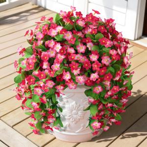 Artificial Fake Hanging Flowers for Outdoors, 2 Pcs Artificial Hanging Plants Outdoors Spring Summer Decor, UV Resistant Faux Violet Silk Flowers for Planters Front Door Yard Garden(Deep pink)