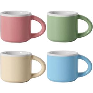 INGOFIN Ceramic Espresso Cups Set of 4, 2 oz Mini Espresso Mugs with Handle, Demitasse Coffee Cups Accessories, Microwave Dishwasher Safe Shot Cup Suit for Coffee Bar (Spring-Summer Hues)