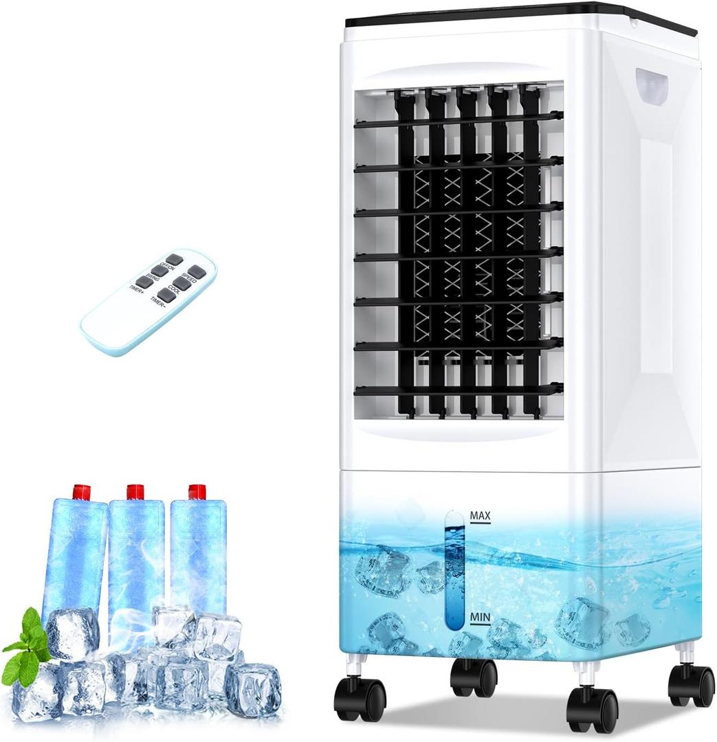 Portable Air Conditioner, Tubeless, Multifunction Mobile Evaporative, with Wheels/Remote Control, 5.5 L Water Tank, Timer 1 to 7 Hours, 3 Speeds, 60 Degree Swing, Without External Unit