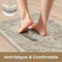 KIMODE Anti Fatigue Kitchen Mat 20"x39", Padded Kitchen Floor Mats Non Slip, Waterproof Cushioned Floral Kitchen Runner, Farmhouse Comfort Standing Mat for Laundry, Office, Sink, Desk Khaki