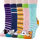 5 Pairs Womens Socks Funny Dog Socks Compatible with Chalier Cozy Cute Animal Ladies Sock Gifts for Women,One Size,Striped Cat
