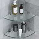 SHUAIAIW Bathroom Corner Organizer Shelves Shower Caddy Shelf Wall Mount Set of 2 Glass Corner Shelf Shower Holder for Shampoo and Soap Organizer No Drilling