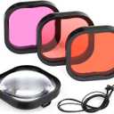 GEPULY 4 Pack Underwater Dive Filters for GoPro Hero 8 9 10 11 12 13 Black Official Waterproof Housing Case in Red, Light Red, Magenta, and 5X Close-up Filters for Underwater Color Correction