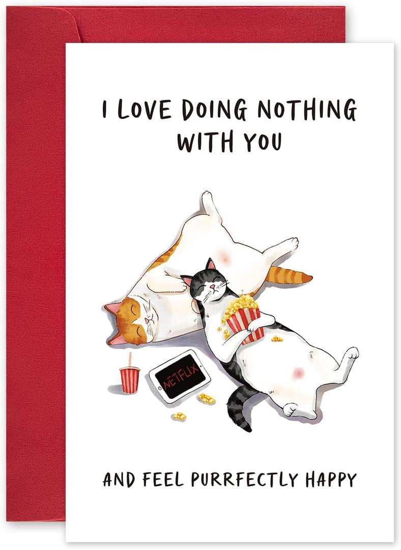 10 x Leinessy Cat Valentine's Day Card for Boyfriend, I Love Doing Nothing with You, Adorable Anniversary Card for Her Him (05)