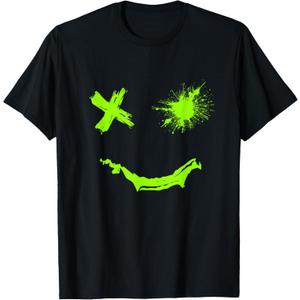 Green Grunge Smile Green Color Graphic T-Shirt (Black) size: 27" x 21"