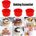 Silicone Cake Mold Baking Pan Round 4 Inch Non-Stick Bakeware Pan Reusable Cake Pan, Red, Set of 6