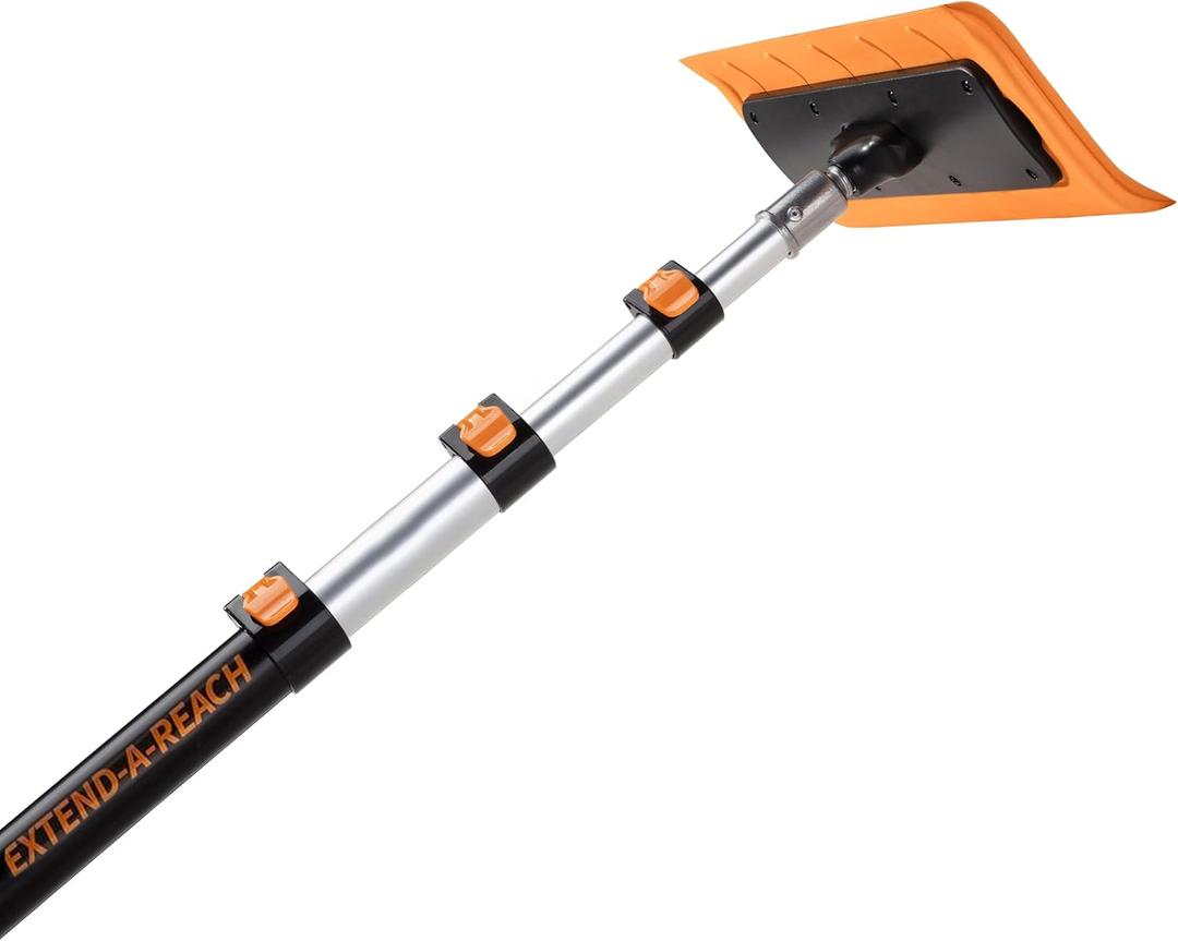4-12 ft Telescoping Snow Roof Rake // High Reach Solar Panel Snow Removal Tool for Roofs, RVs & Cars // Heavy Duty Snow Rake for House Roof // 13.6" Scratch-Free Soft Foam Blade // Push Pull Design