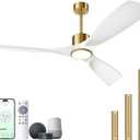 Ceiling Fans with Lights, Outdoor Ceiling Fans with Lights and Remote Control, 52 inch Modern Smart White and Gold Ceiling Fan, Outdoor Ceiling Fans for Patios 3 Blade Bedroom FarmhouseWhite