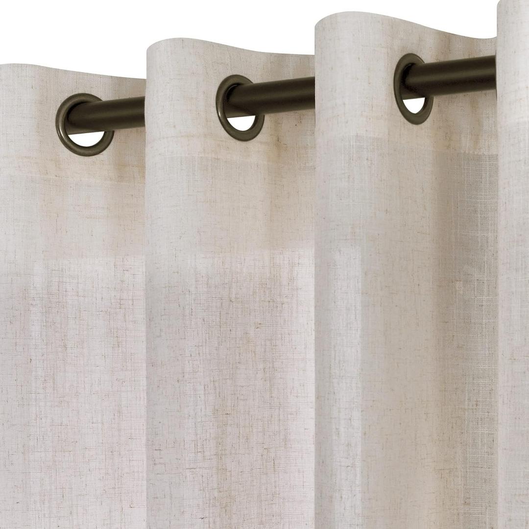 KOUFALL Tan Beige Sheer Curtains 63 Inch Length for Bedroom 2 Panels Bronze Grommet Light Filtering Linen Curtain Drapes for Living Room