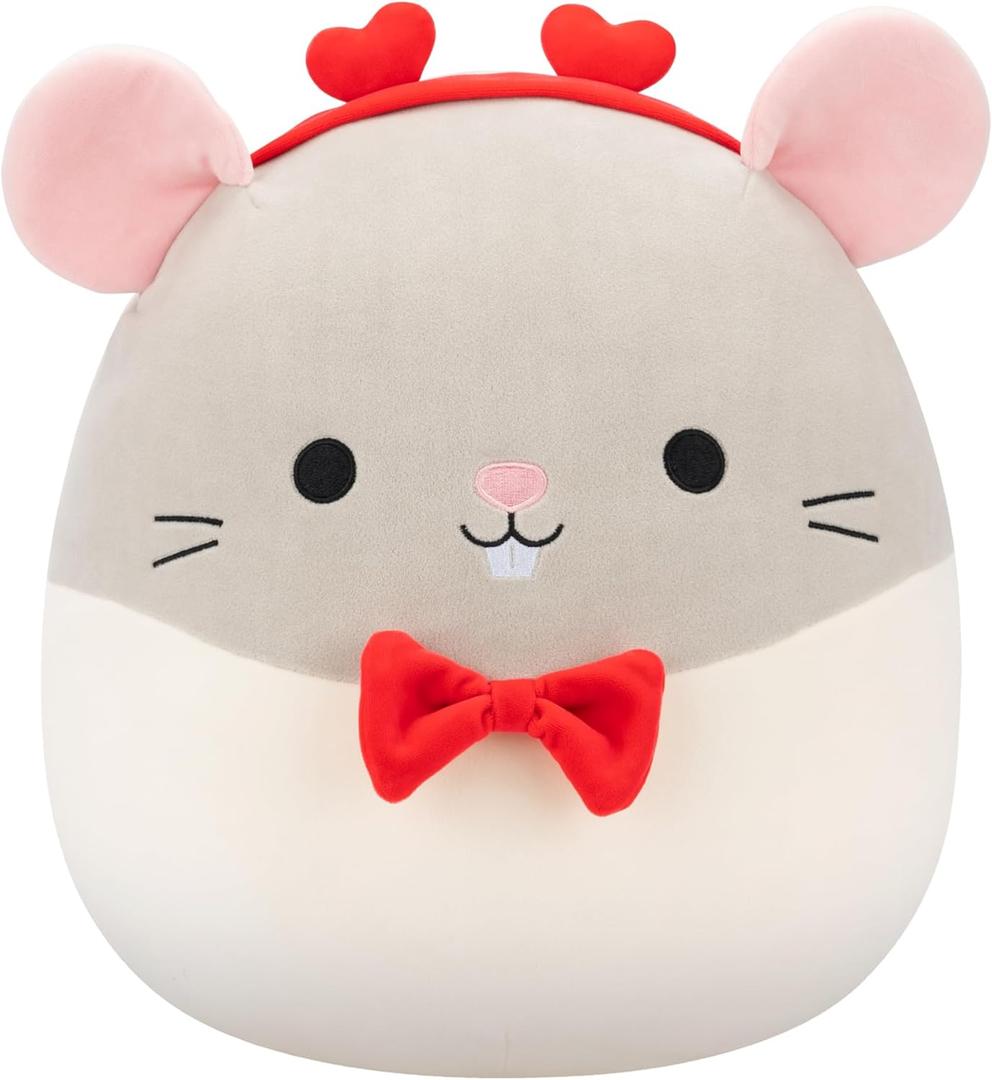 Squishmallows Original 14in Rusty The Grey Rat with Heart Headband and Bowtie  Official Jazwares Plush (Large)