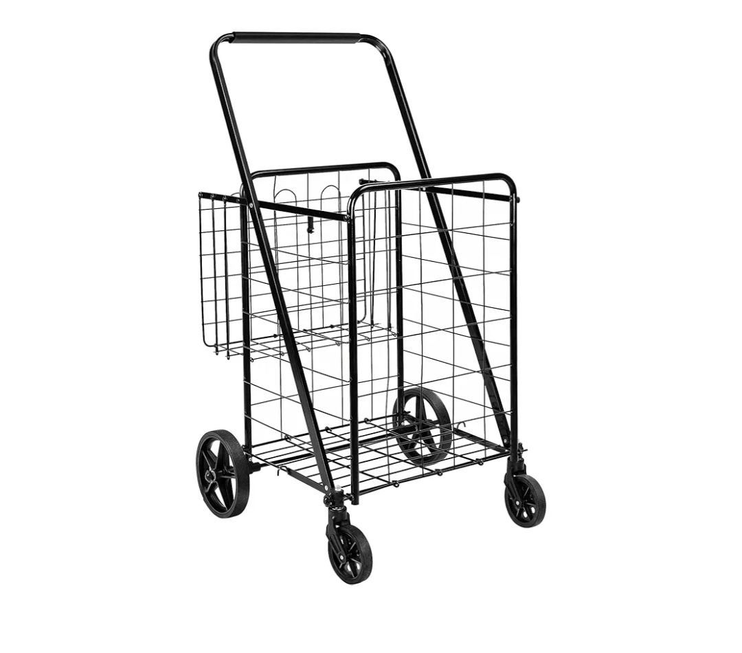 Amazon Basics Foldable Shopping Utility Cart with 360-Degree Wheels, Easy Assembly, Black, X-Large