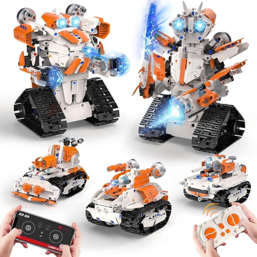 5in1 STEM Robot Building Toys for Kids, Remote & APP Controlled Robot Car Tank STEM Building Kit for Kids Science Learning, 689 Pcs DIY Building Blocks Set Gifts for Age 6 7 8 9 10 11 12+ Boys & Girls (White Black-5in1)