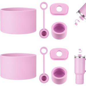 HYZ 8 Piece Accessories for Stanley Cup, Silicone Spill Proof Stopper Set and Protective Boot Including Straw Cover Cap for Stanley H2.0 20oz 30oz 40oz Tumbler,Cherry Blossom