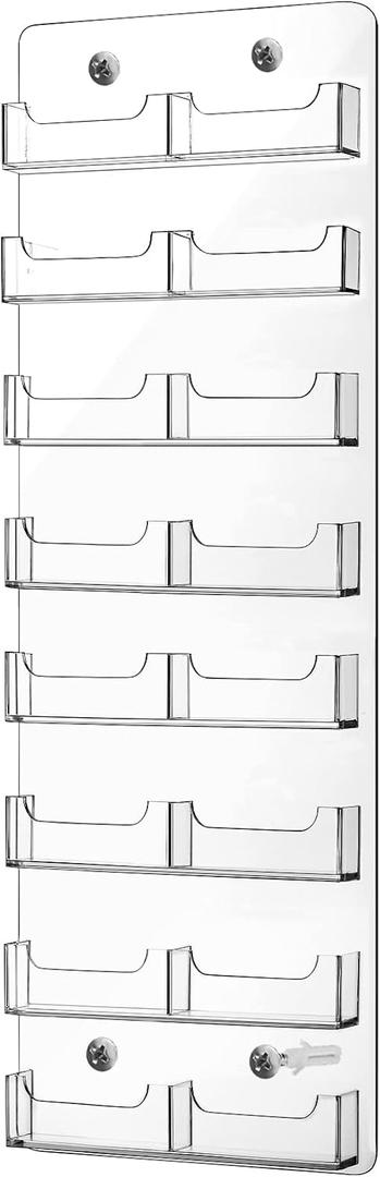 Lincia Acrylic Business Card Holder Wall Mount Clear Sticker Display Rack Multiple Clear Card Organizing Sticker Display Stand Pre Drilled Acrylic Holders(16 Pocket)
