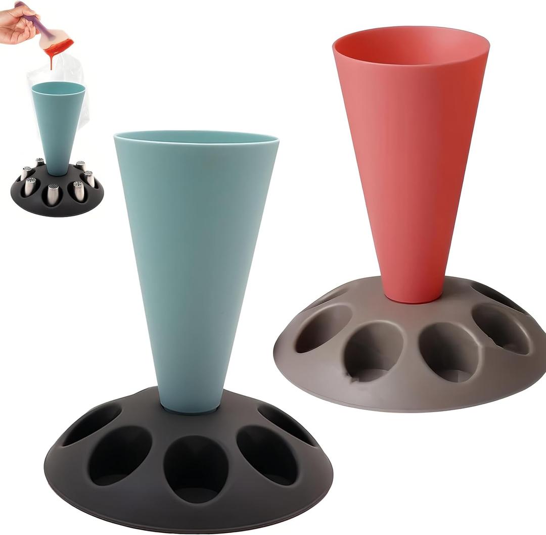 Piping Bag Stand, Pastry Bag Holder,Icing Bag Holder With 8 Slots Nozzles Holder, 2 Pcs Piping Bag Holder Stand For Filling, Baking Accessories.