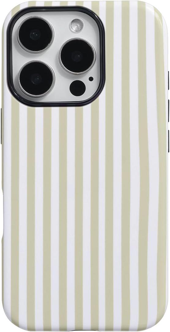 Fycyko Compatible with iPhone 16 Pro Case Striped Cute Aesthetic Phone Case Shockproof TPU Hard PC Protective Cover for iPhone 16 Pro-White