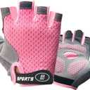 Pink Half Finger Kids Cycling Gloves Non-Slip, Padded, Antislip, Fingerless Kids Bike Gloves for Boys and Girls Age 5~9