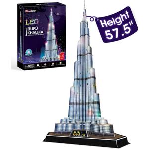 CubicFun 3D Puzzles LED Dubai Burj Khalifa 57.5" H Architecture Building Model Kits for Adults, Souvenir Decoration and Birthday Gifts for Men and Women, the Tallest Tower 136 Pcs