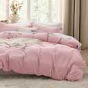 Bedsure Pink Duvet Cover Queen Size - 3 Pieces Prewashed Cotton-Like Polyester Extra Soft Bedding Set, Includes 1 Duvet Cover 90x90 Inches with Zipper Closure & 2 Pillow Shams, Comforter Not Included