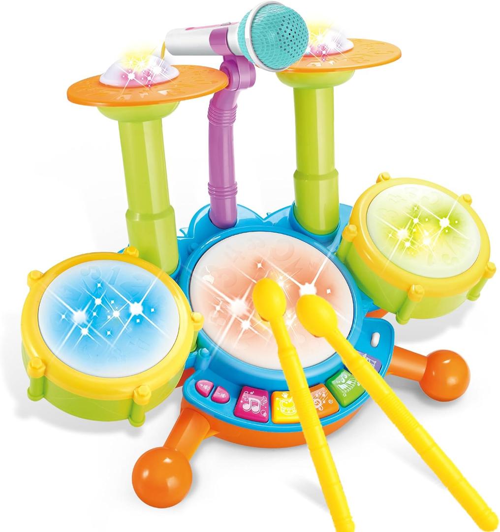 Drum Set for Toddlers 1-3, Baby Drum Set with Microphone, Kid Toddler Drums Toys for 1 2 3 Year Old Boy Birthday Christmas for Babies Boy Girl 6 12 18 Month