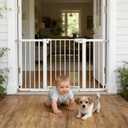 Easy Step Walk-Thru Baby Gate Adjustable Safety Gate for Babies & Pets, Pressure Mount Kit, Includes Wall Cups 29.7-59.8W x 30.5H, Auto-Close White