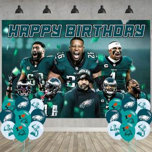 American Football Birthday Party Decoration,Photo Background 5 x 3 FT, 18 Pcs Balloons,Philadelphia Merch Party Backdrop Supplies