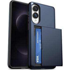 Jiunai for Samsung Galaxy S25 Edge Case Wallet Card Holder Slide Slot for 2 Cards CC ID License Pocket Dual Layer Protective Phone Cover for Samsung Galaxy S25 Edge 6.7 2025 Women Men Navy