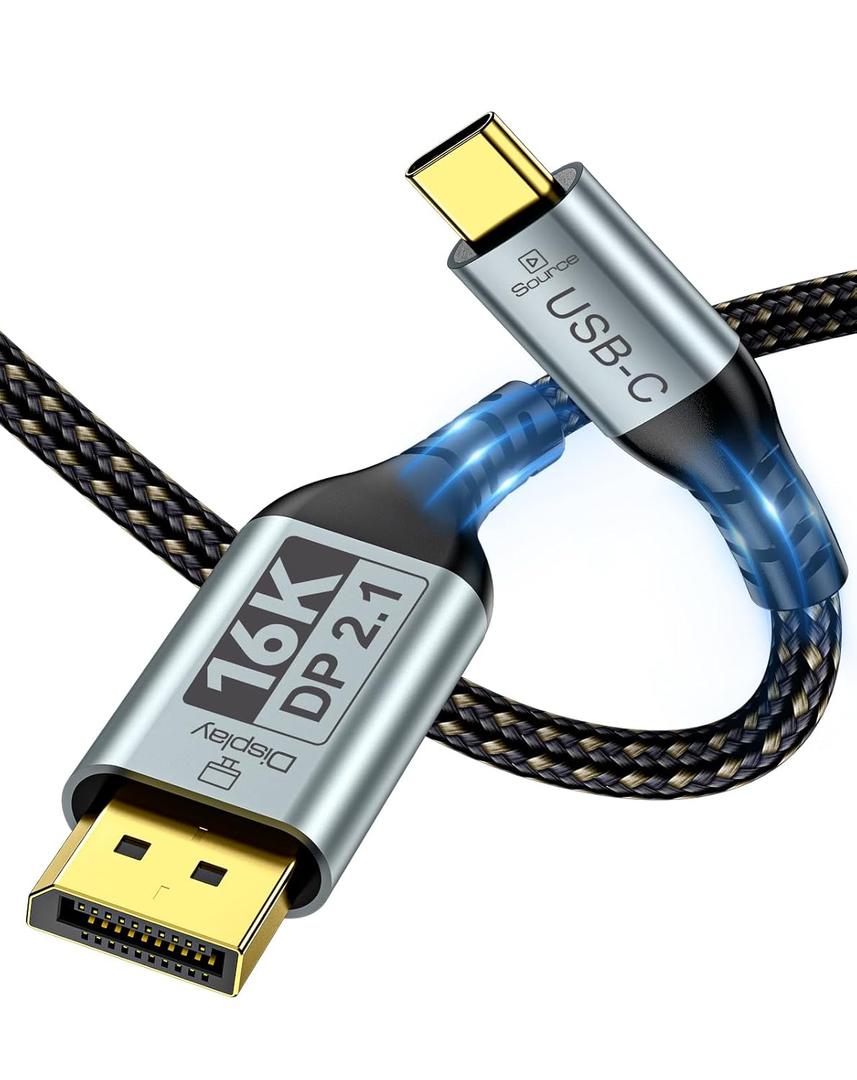 USB C to DisplayPort 2.1 Cable [16K@30Hz, 8K@120Hz, 2K/4K@240Hz], 80Gbps Thunderbolt 5/4/3 to Display Port 2.1 Cord, USBC to DP for MacBook, Odyssey G8/G9, XPS, iPhone 16/15 Pro Max etc, 3FT
