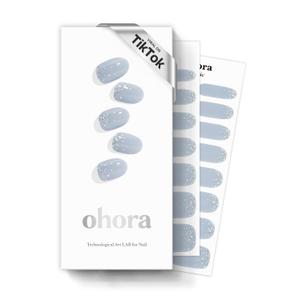 ohora Semi Cured Gel Nail Strips (N Felice) - Blue, Glitter, Works with Any UV/LED Lamps, Salon-Quality, Long Lasting, Easy to Apply & Remove - Includes 2 Prep Pads, Nail File & Wooden Stick