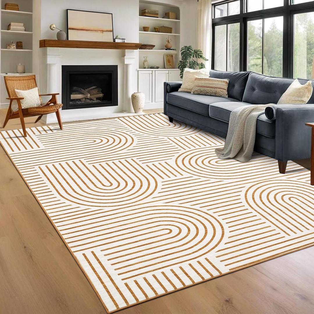 ROYHOME Modern Washable Rug 9x12 Area Rugs for Living Room Non Slip, Orange