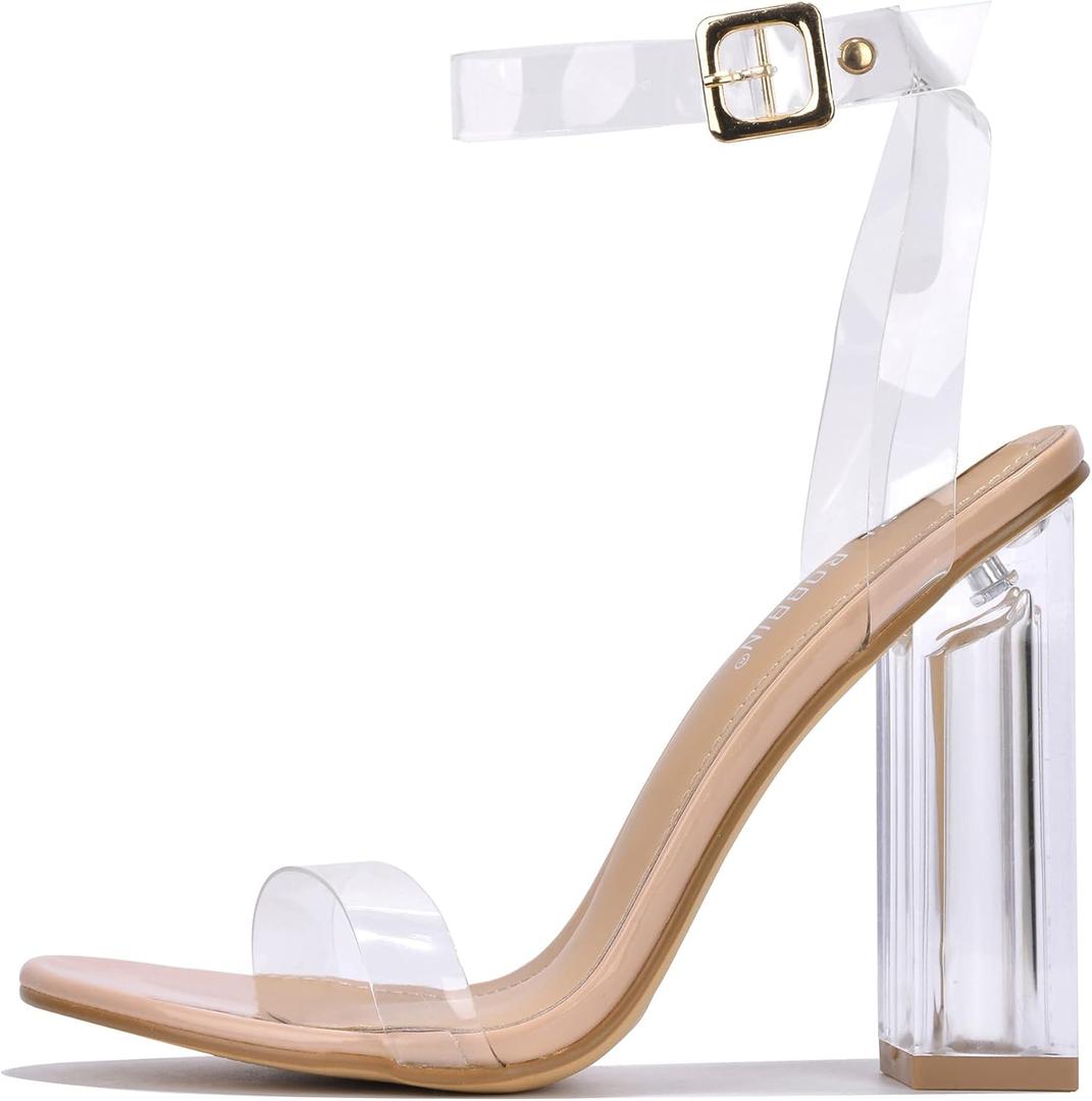 Cape Robbin Maria-2 Nude Clear Block High Heel Transparent Open Toe Pumps 6