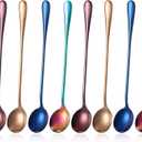 8 Pieces Long Handle Tea Spoon Stainless Steel Coffee Mixing Spoons Teaspoon for Mixing, Cocktail Stirring, Coffee, Milkshake, Cold Drink, 7.48 Inch (Round Style)