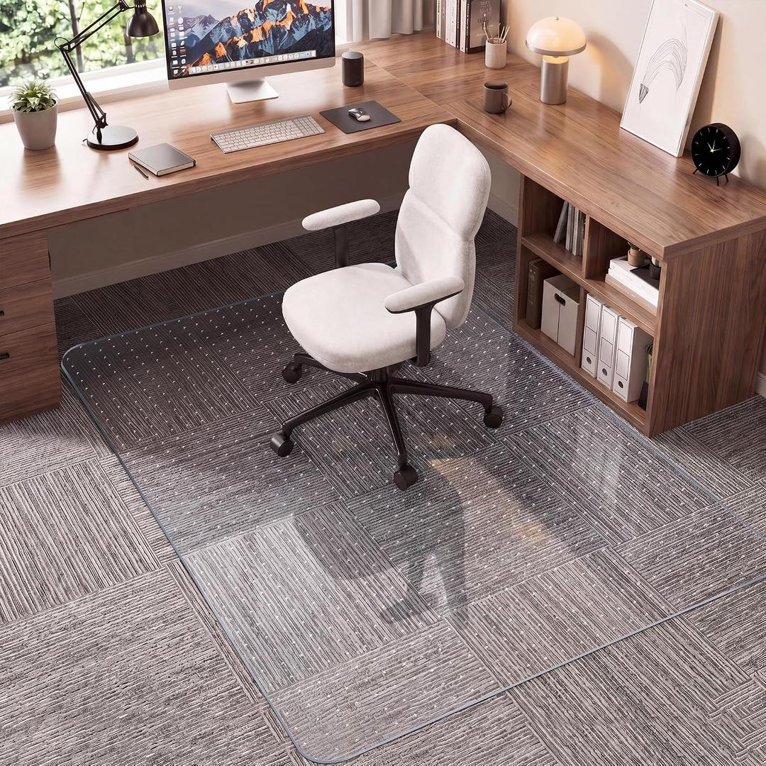 Office Chair Mat for Carpet, 48" 60" Heavy-Duty Clear PVC Carpet Protector Mat, Non-Slip Desk Floor Mat for Low Pile Carpet, Smooth Glide, Ideal for Home, Office, Gaming Room