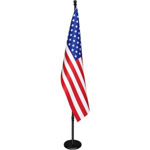 Indoor Flagpole with Base, Telescoping Flagpole 6 ft. Flagpoles Rotate 360 Degrees. 3X5 USA Flag- Heavy-Duty Water-Resistant Polyester Canvas, Embroidered Stars. Suitable for Office, Auditorium, or school use (1-pack)