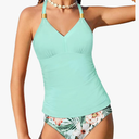 NECIOUS Girls Swimsuit 2 Piece Bathing Suit Halterneck Ruched Tankini Sets Printed Girls' Swimwear for 15-16 Y
