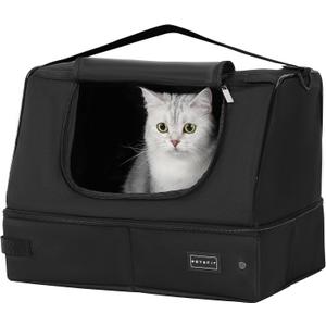 PETSFIT Portable Cat Litter Box - Removable 2-Layer Leak-Proof Lining, Scratch-Resistant Fabric with Sturdy Support Frame, Travel & Collapsible Cat Litter Box Black (17"Lx13"Wx13"H)