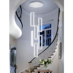 Modern Chandelier 6 Rings Silver Chandelier Lighting Fixture High Ceiling Chandelier Suitable for Living Room Staircase Villa